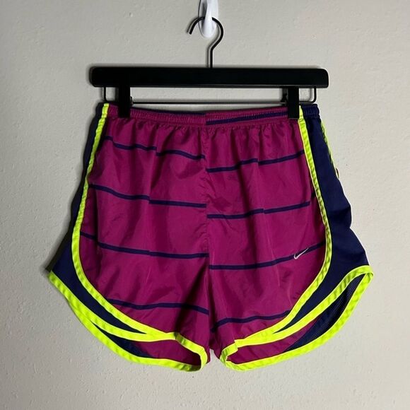 Nike Women’s Dri-Fit Running Shorts Magenta Navy Stripe - Picture 1 of 10